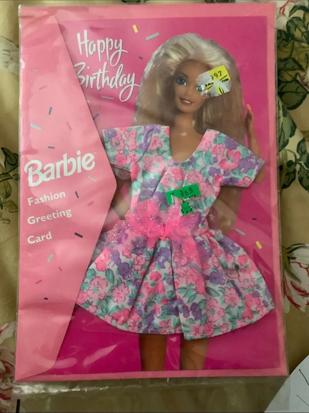 Vintage Barbie Pink Floral Dress Birthday Greeting Card sealed.